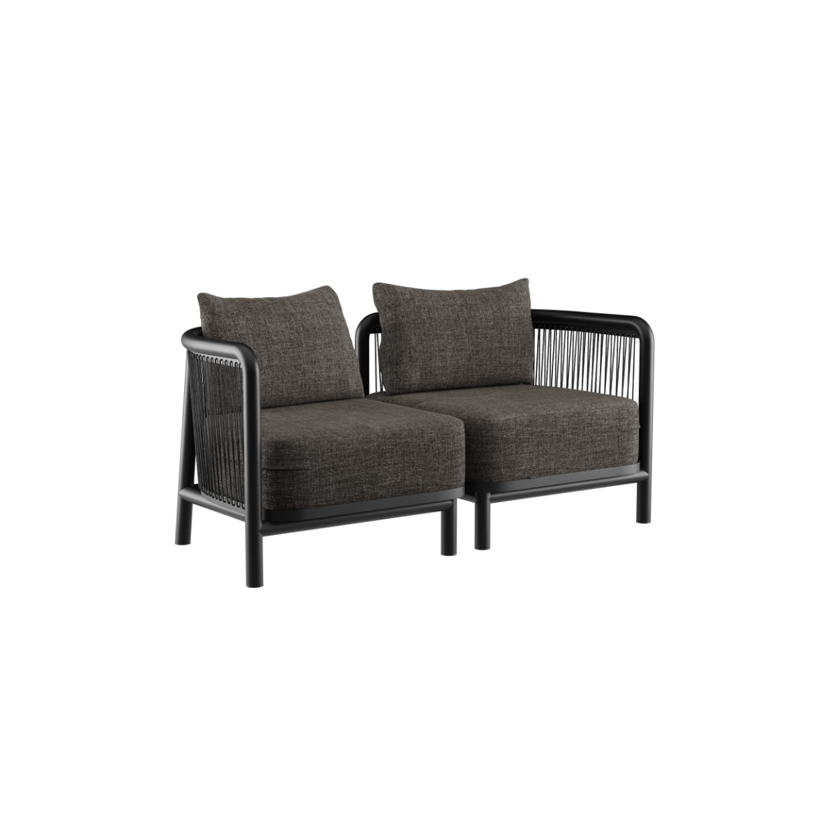 Kirra Lounge Sofa 2-seater in Kirra Noir with powder-coated aluminum frame and Olefin cushions