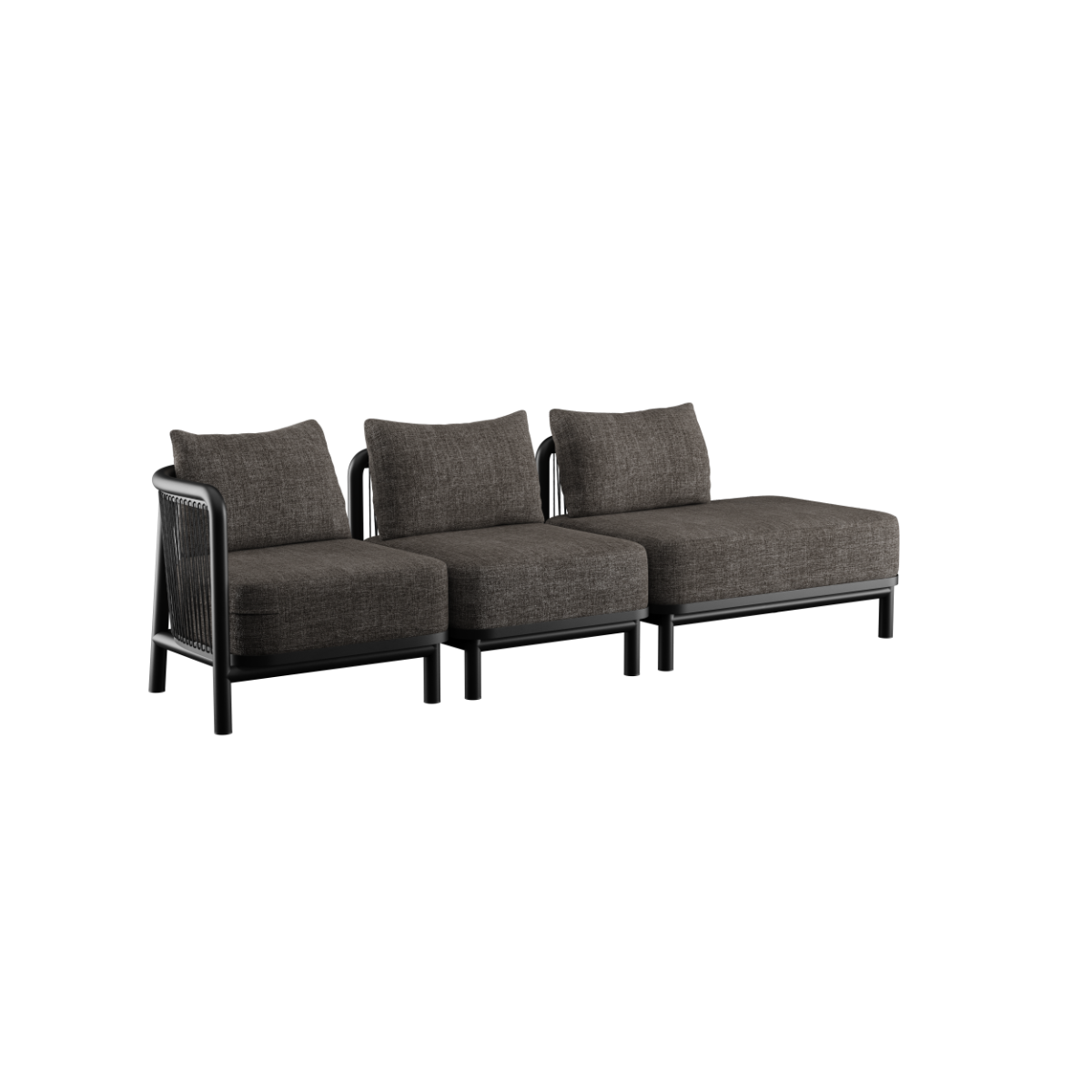 Kirra Lounge Sofa 3-seater with left open end in Kirra Noir color, outdoor modular design with aluminum frame