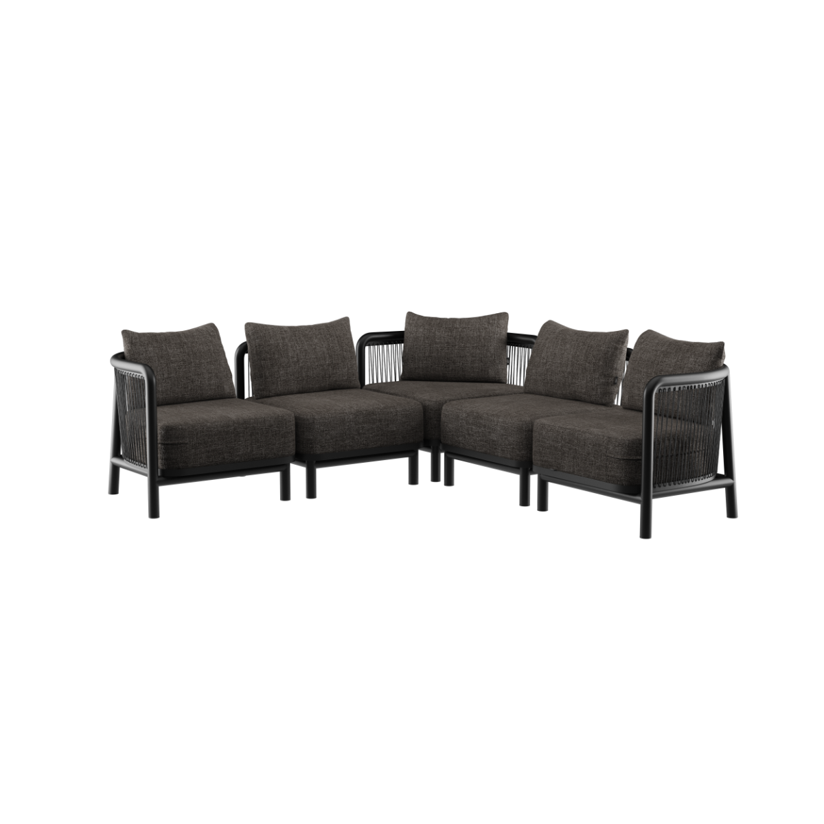 Kirra Noir corner lounge sofa with powder-coated aluminum frame and Olefin textile cushions
