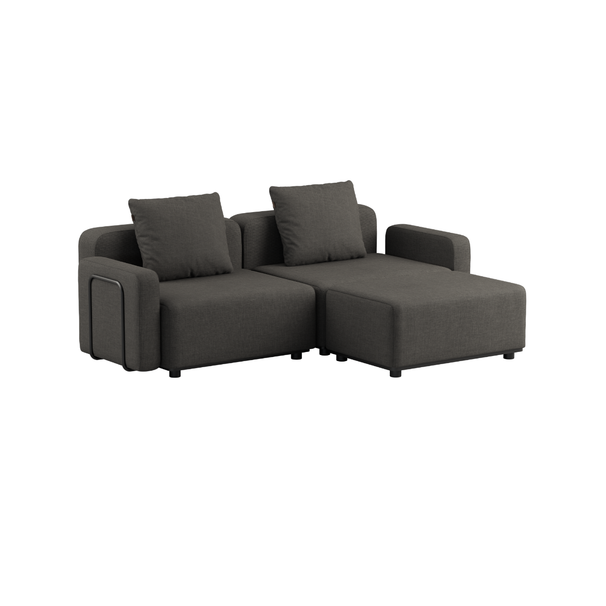 Cobana Lounge Sofa 2-seater in black without armrest or pouf with powder-coated aluminum frame and cushions.
