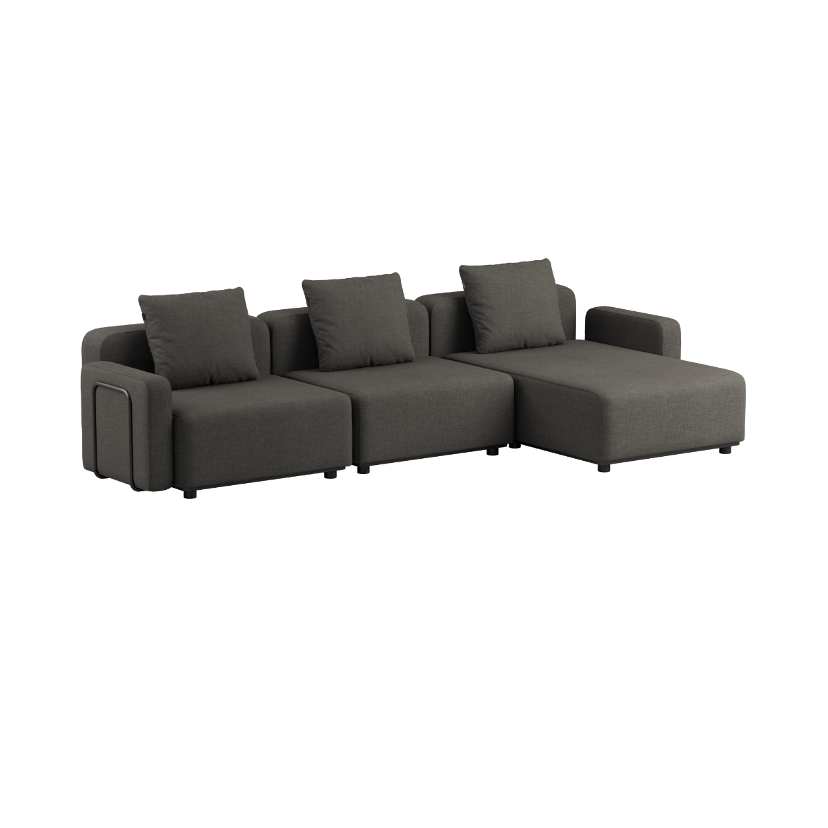 Cobana Lounge Sofa 3-seater chaise in black with powder-coated aluminum frame and outdoor cushions without armrest