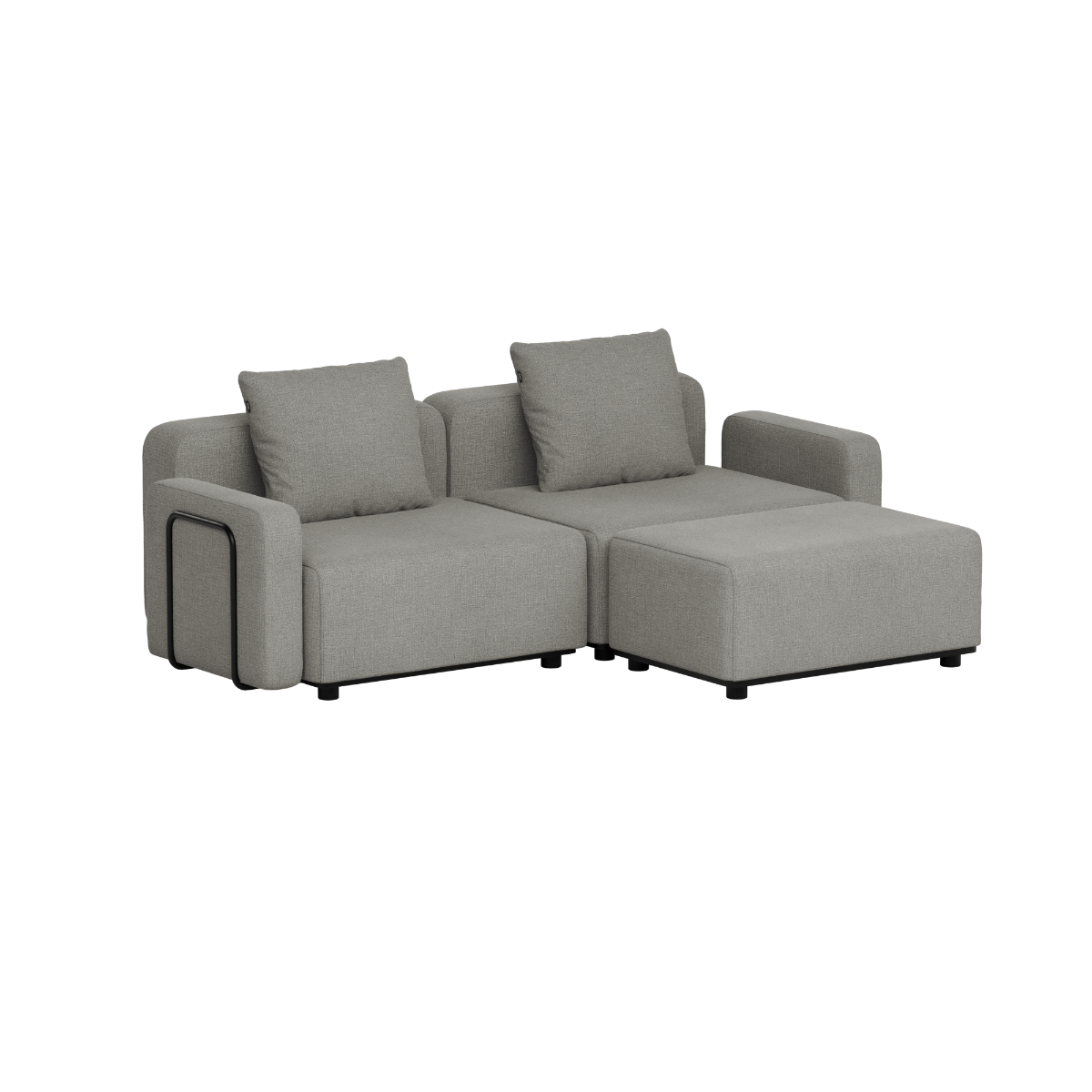 sackit Cobana outdoor lounge sofa in gray with two seat cushions and a spacious chaise module clean Scandinavian design for terraces and gardens