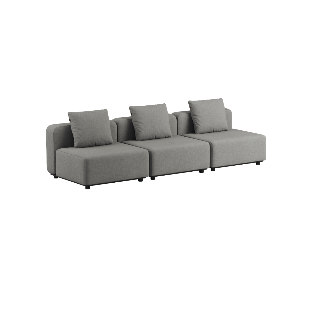 Cobana Lounge Sofa 3 seater in Cobana Black with armrest and pouf, outdoor modular design with cushions