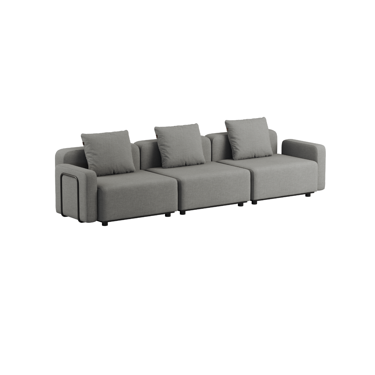 Cobana Lounge Sofa 3-seater in Cobana Black with armrest, modular outdoor sofa with clean lines and cushions