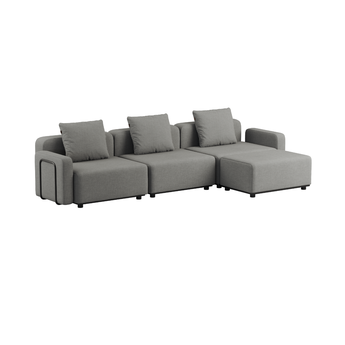 Cobana Lounge Sofa 3-seater in Cobana Black without armrest or pouf with powder-coated aluminum frame.