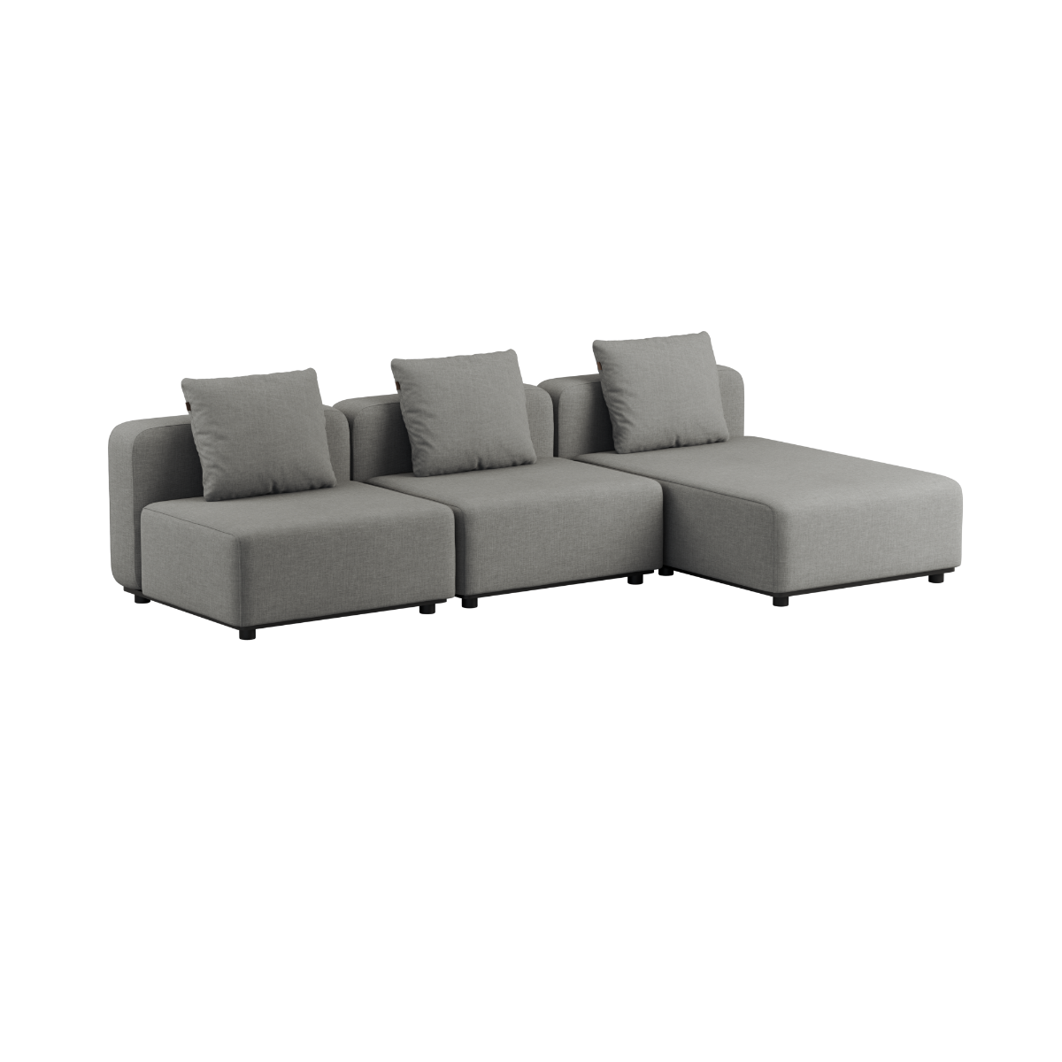 Cobana Lounge Sofa 3-seater chaise in black with powder-coated aluminum frame and cushions, no armrest.