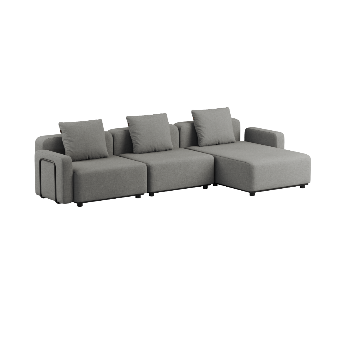 Cobana Lounge Sofa 3-seater chaise in black with no armrest, modular outdoor design with cushions