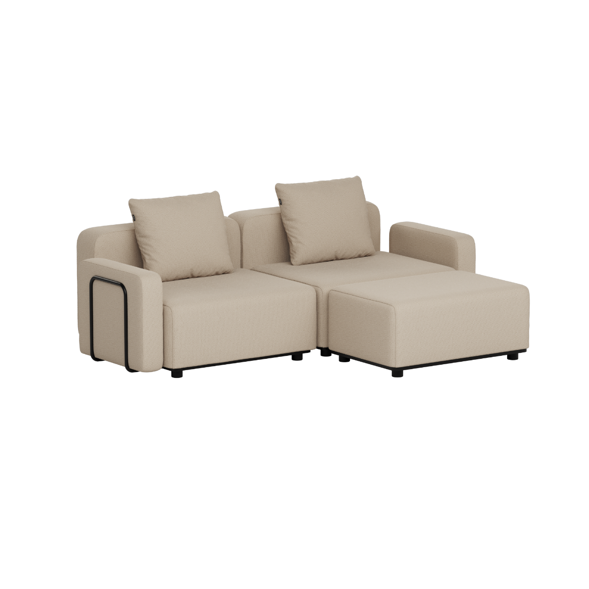 sackit beige modular outdoor sofa with two cushioned seats and chaise lounge in clean Scandinavian style
