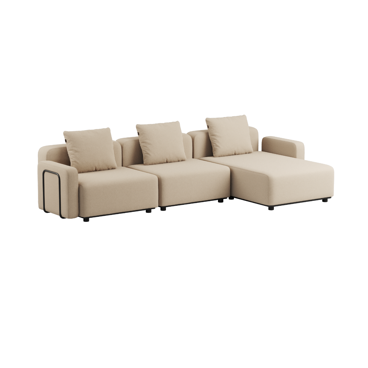 Cobana Lounge Sofa 3-seater chaise in black with powder-coated aluminum frame and cushions, no armrest.