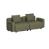 Olive green two seat modular lounge sofa with deep cushions and matching back pillows shown against a black background