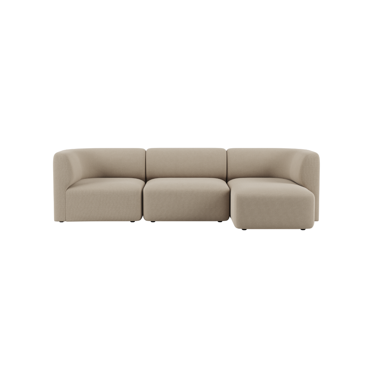 Beige three seat chaise sofa with soft rounded lines and deep cushioned seating by sackit for calm Scandinavian interiors