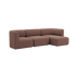 Brown sackit Fjord sofa with three seats and a right chaise featuring soft lines and a calm Scandinavian design for comfortable indoor living