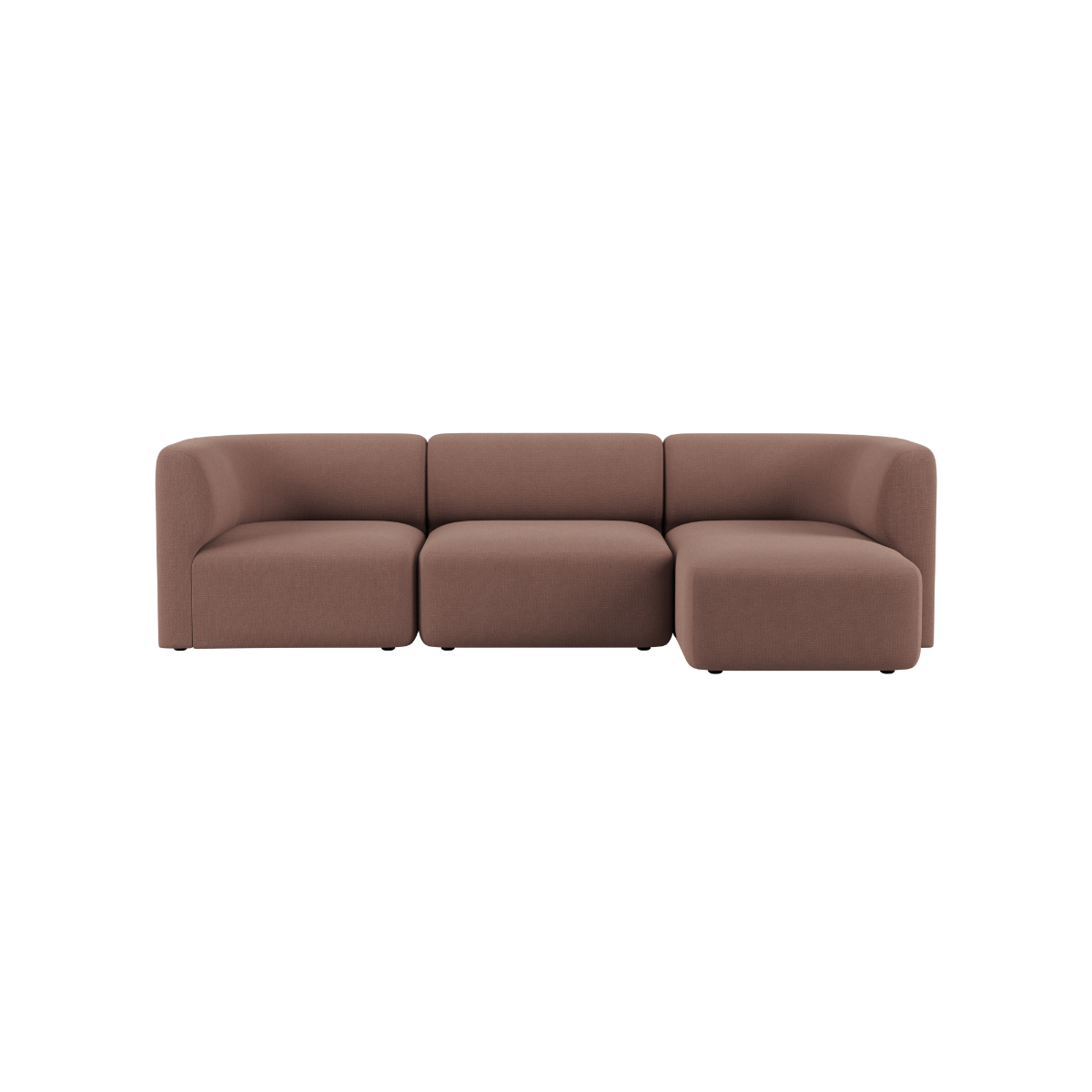 sackit Fjord three seat sofa in warm brown upholstery with rounded cushions and a calm Scandinavian design on a plain background