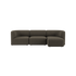 Dark upholstered three seat sofa with soft rounded lines and a calm Scandinavian design by sackit for contemporary indoor living