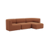 Brown three seater chaise sofa with soft rounded cushions and calm Scandinavian design by sackit for comfortable modern indoor living