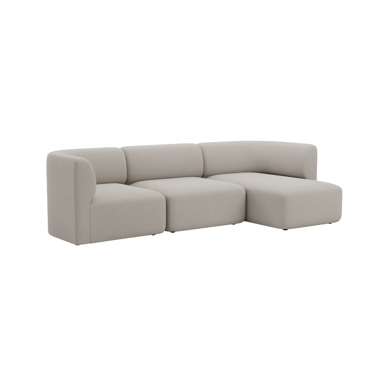 Light beige three seat chaise sofa with rounded cushions and a calm Scandinavian design by sackit for comfortable indoor living spaces
