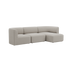 Light beige three seat chaise sofa with rounded cushions and a calm Scandinavian design by sackit for comfortable indoor living spaces