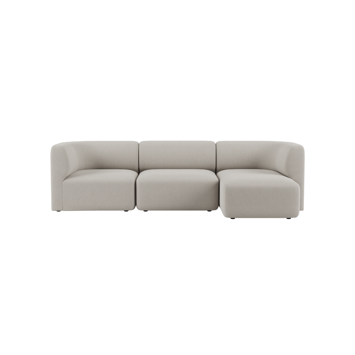 Neutral upholstered three seat sofa with soft rounded lines and a calm Scandinavian design by sackit for contemporary indoor living spaces