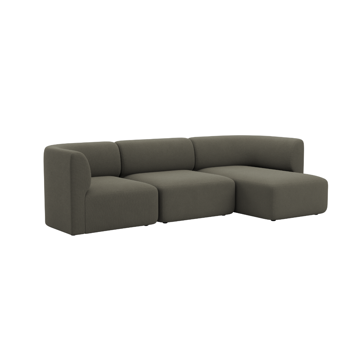 Dark gray three seater chaise sofa by sackit Europe with a right side chaise rounded cushions and calm Scandinavian design for comfortable indoor living