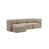 Beige three seater sofa with left chaise and soft rounded cushions in a calm Scandinavian design by sackit for comfortable modern living