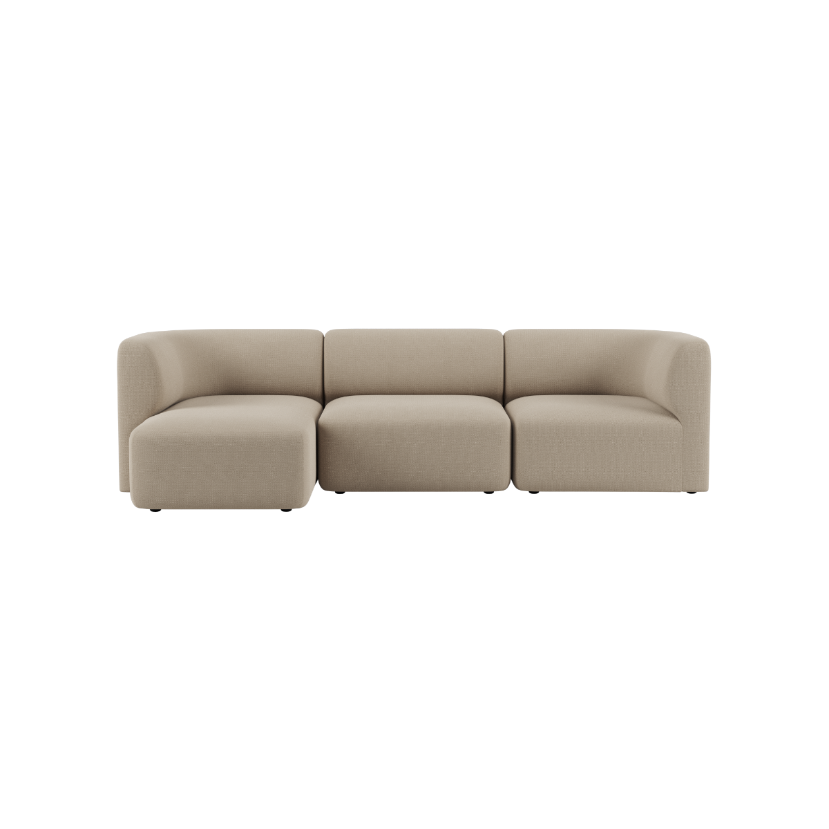 Beige three seat sofa with soft rounded lines and deep cushioned seating from sackit designed in Denmark for calm Scandinavian interiors