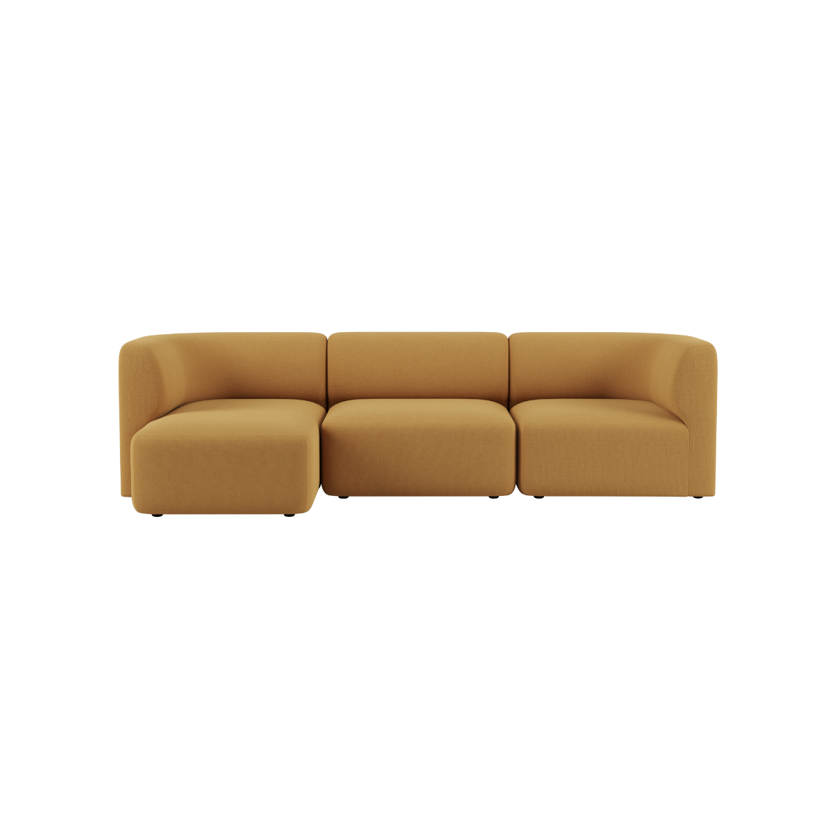 Warm camel three seat sofa with softly rounded cushions and arms in a calm Scandinavian design from sackit Europe