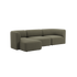 sackit Fjord three seater sofa with left chaise in soft olive fabric and rounded Scandinavian design for comfortable modern living spaces