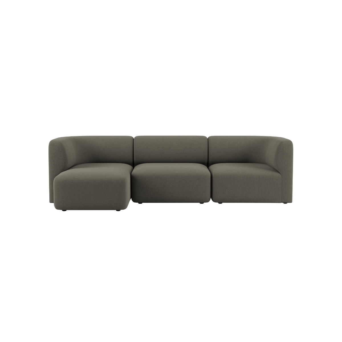 sackit Europe Fjord three seat sofa in soft charcoal upholstery with rounded arms and deep cushioned seats shown against a black background